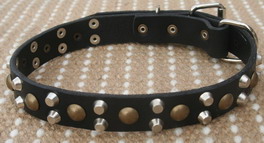 S56 (3cm)- 3 Rows Leather Dog Collar with Pyramids and Studs_2